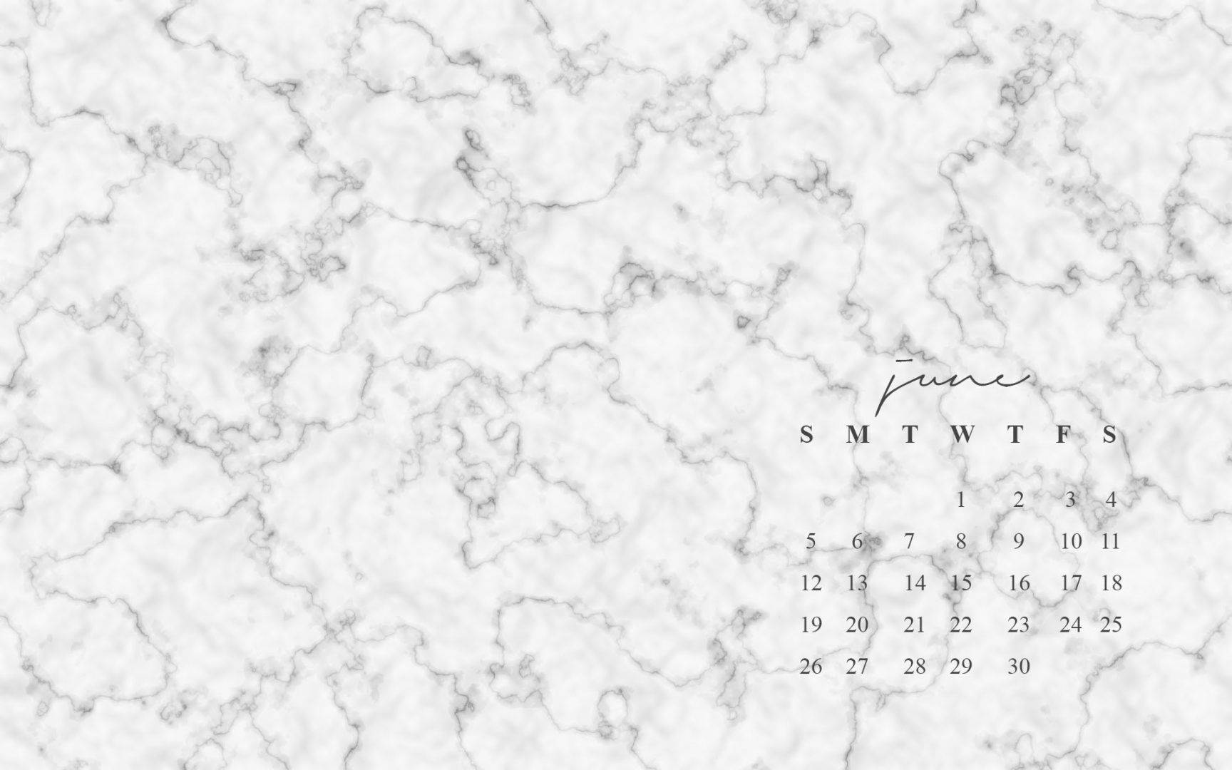 White Marble June Calendar Wallpaper