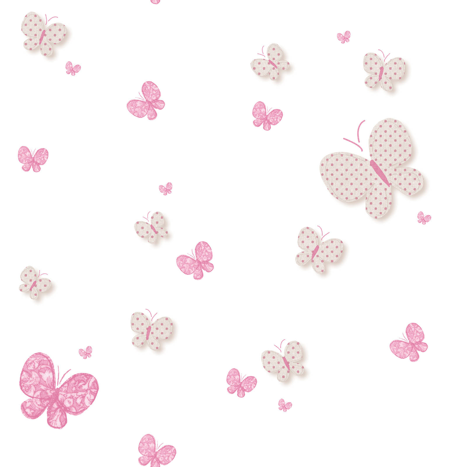 White Polkadots And Cute Pink Butterfly Insects Wallpaper