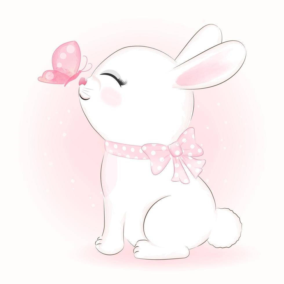 White Rabbit And Pink Butterfly Wallpaper