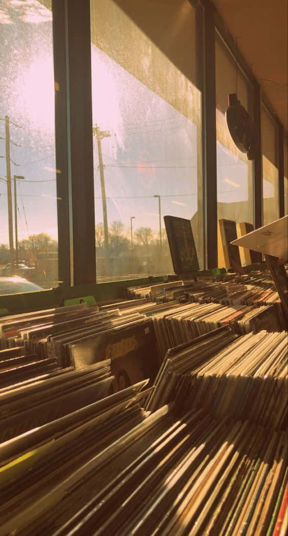 Window Display Of Vinyl Record Wallpaper