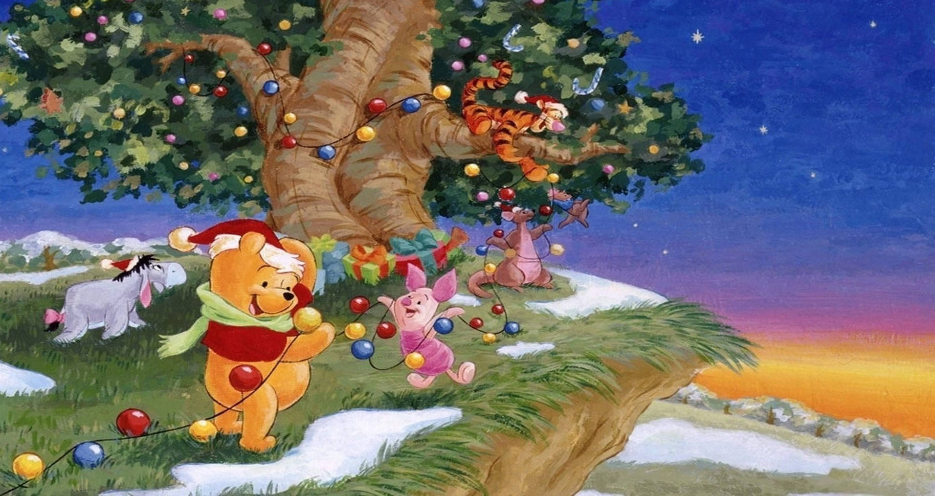 Winnie The Pooh Christmas Balls Wallpaper