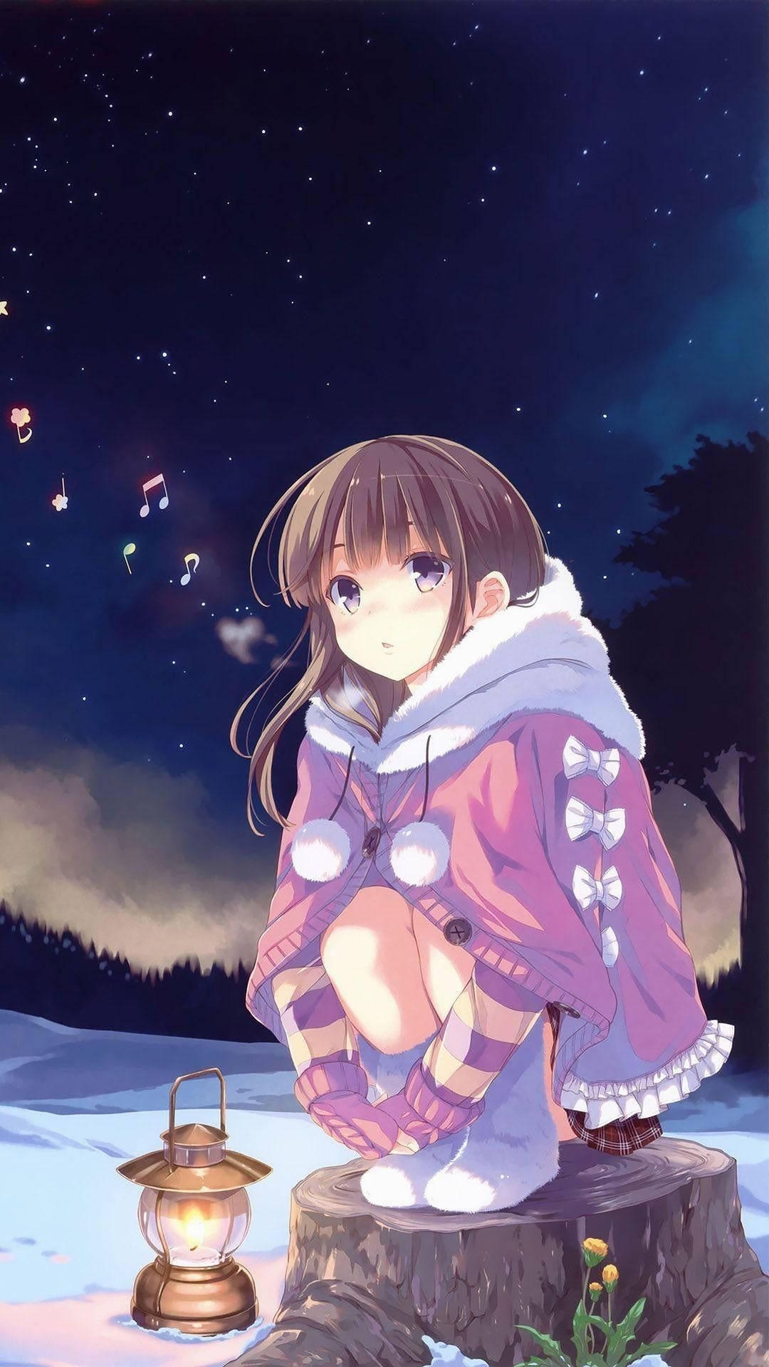 Cute Anime Girl Winter Forest Desktop Wallpaper - Anime Wallpaper