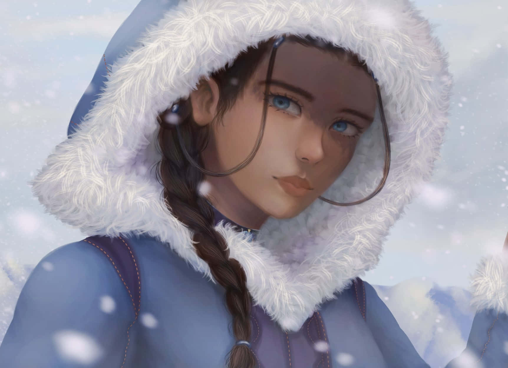 Winter_ Hooded_ Girl_ Blue_ Eyes Wallpaper