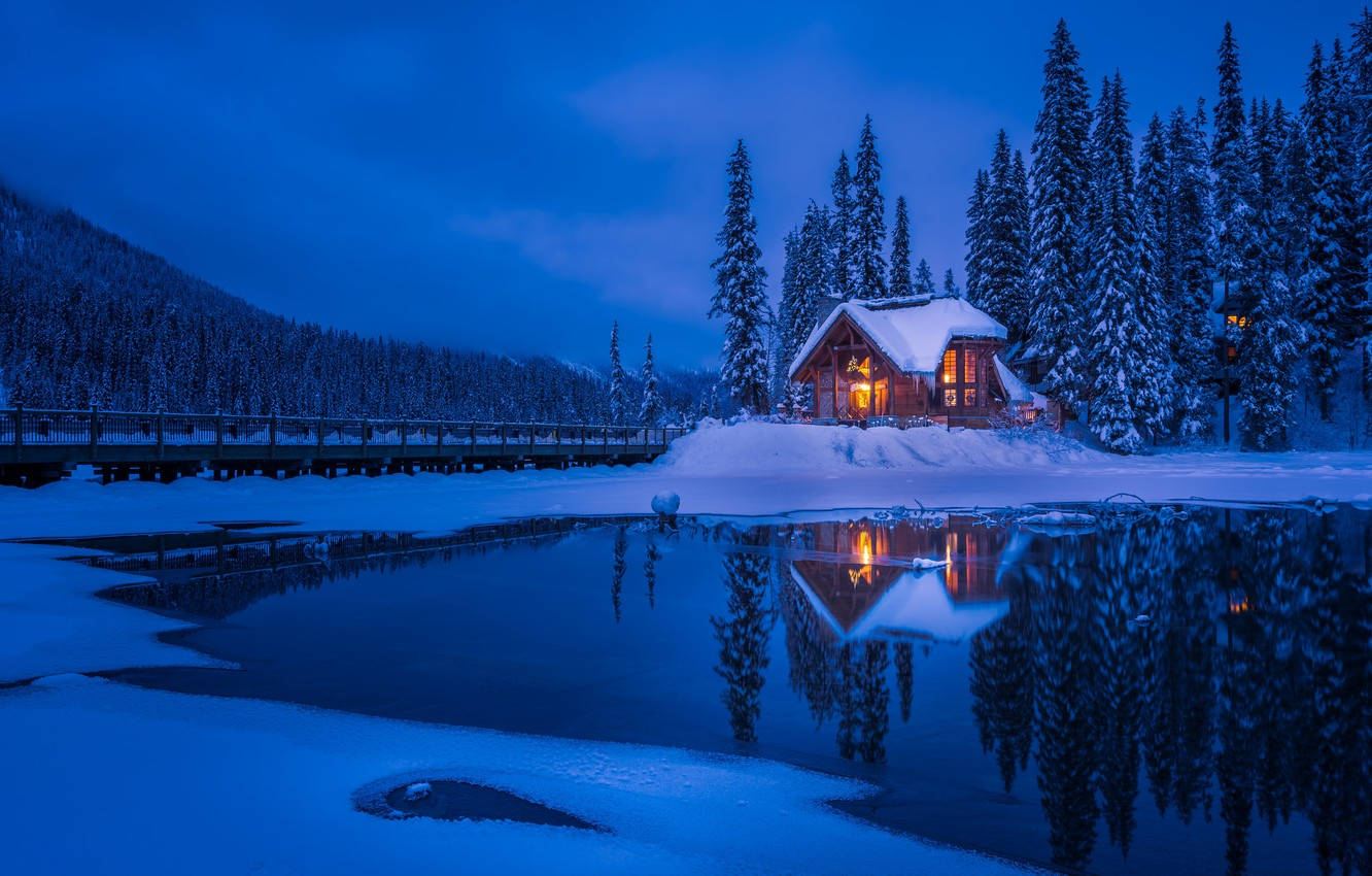 Winter House By The Lake Wallpaper