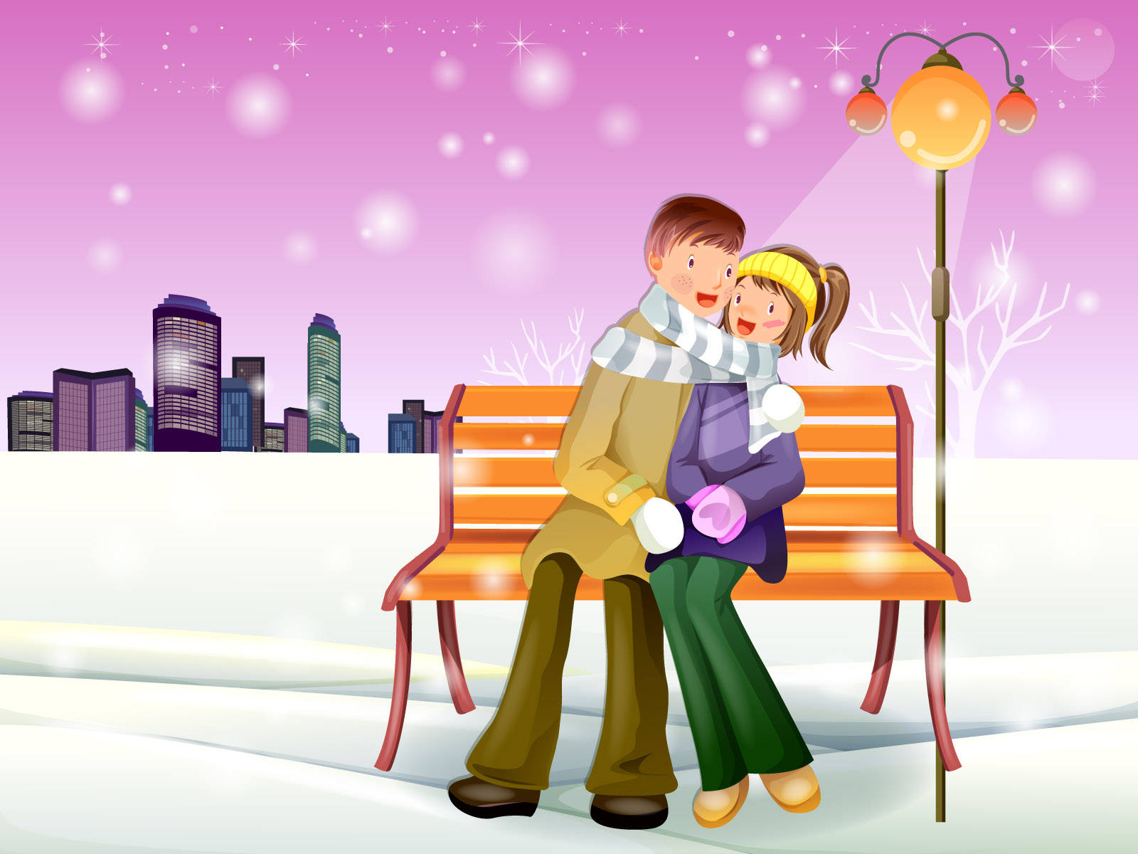 Winter Love Cartoon Wallpaper