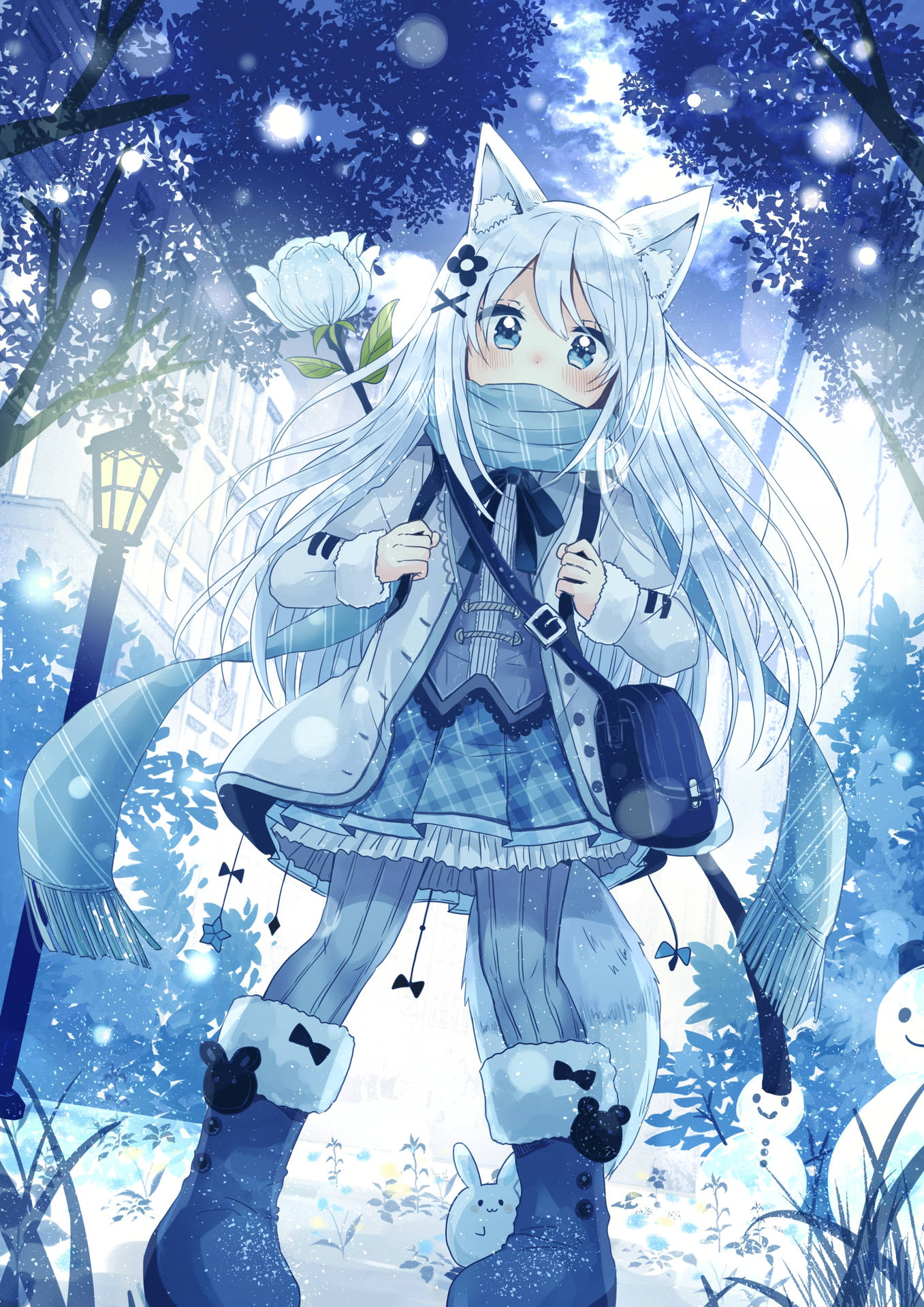 Download free Winter Phone Anime Girl Dog Ears Wallpaper - MrWallpaper.com