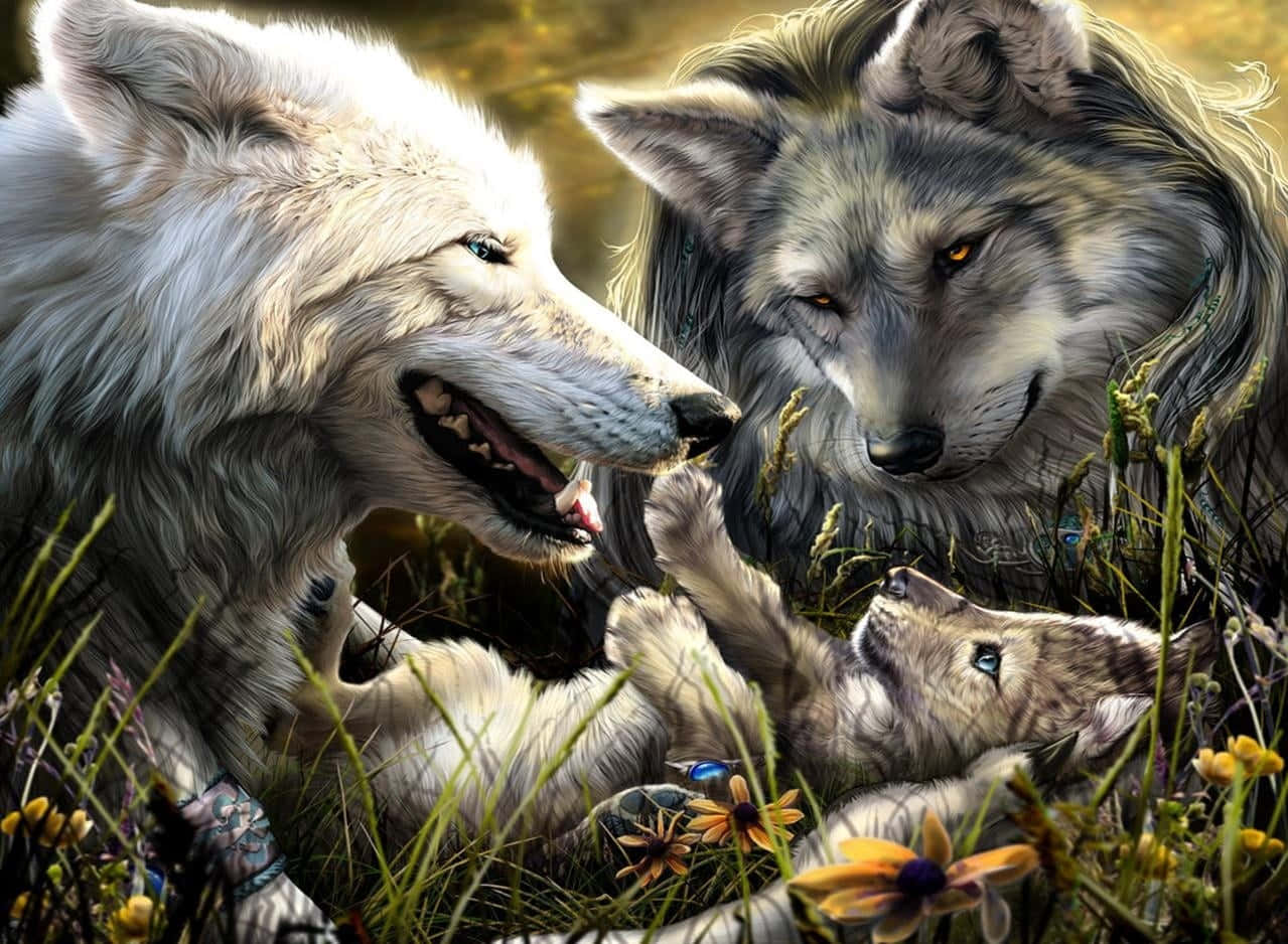 Wolf Cubs In The Grass Wallpaper