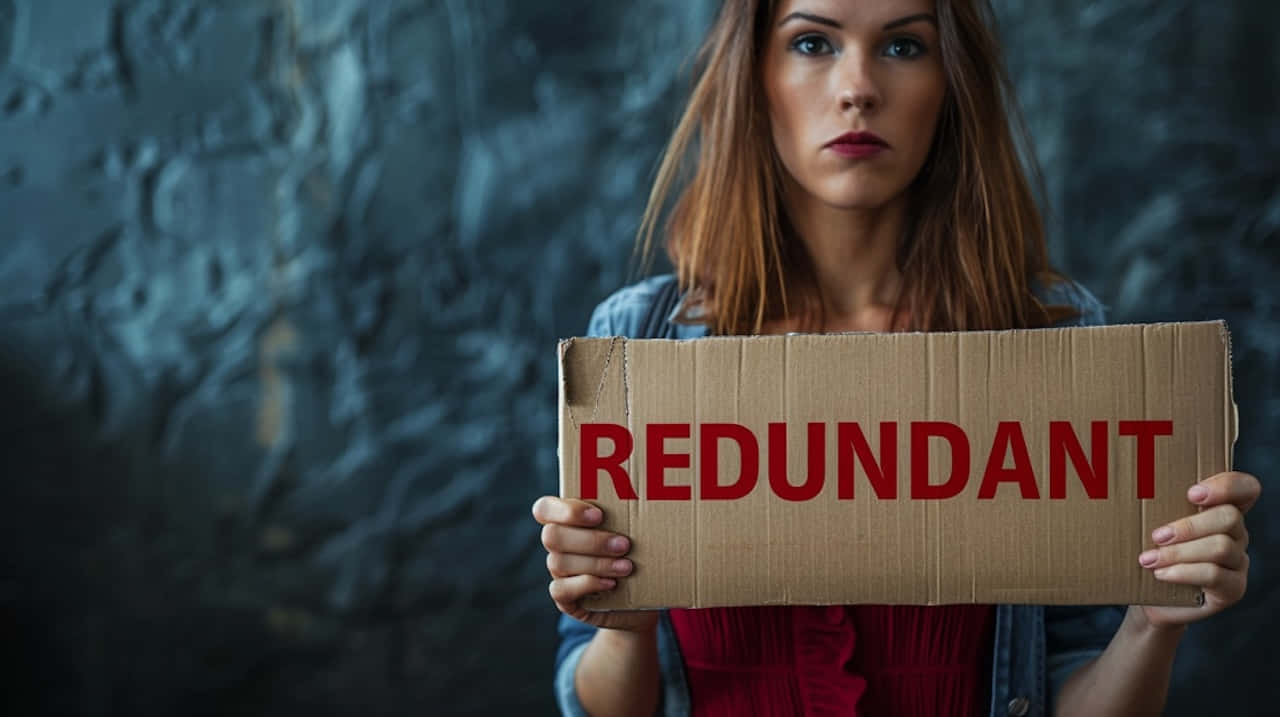 Woman Holding Redundant Sign Wallpaper