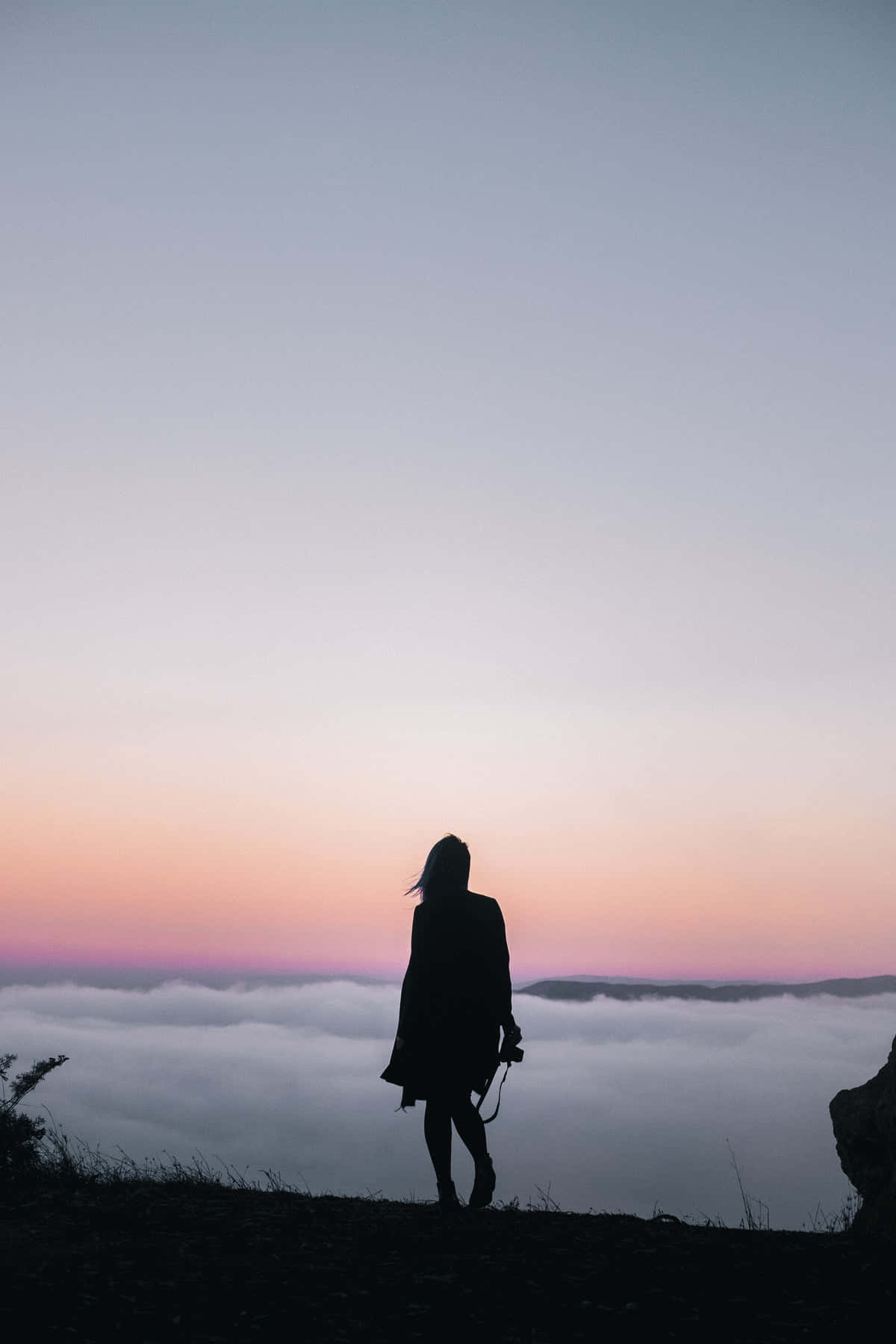 Woman Silhouette On Mountain Wallpaper