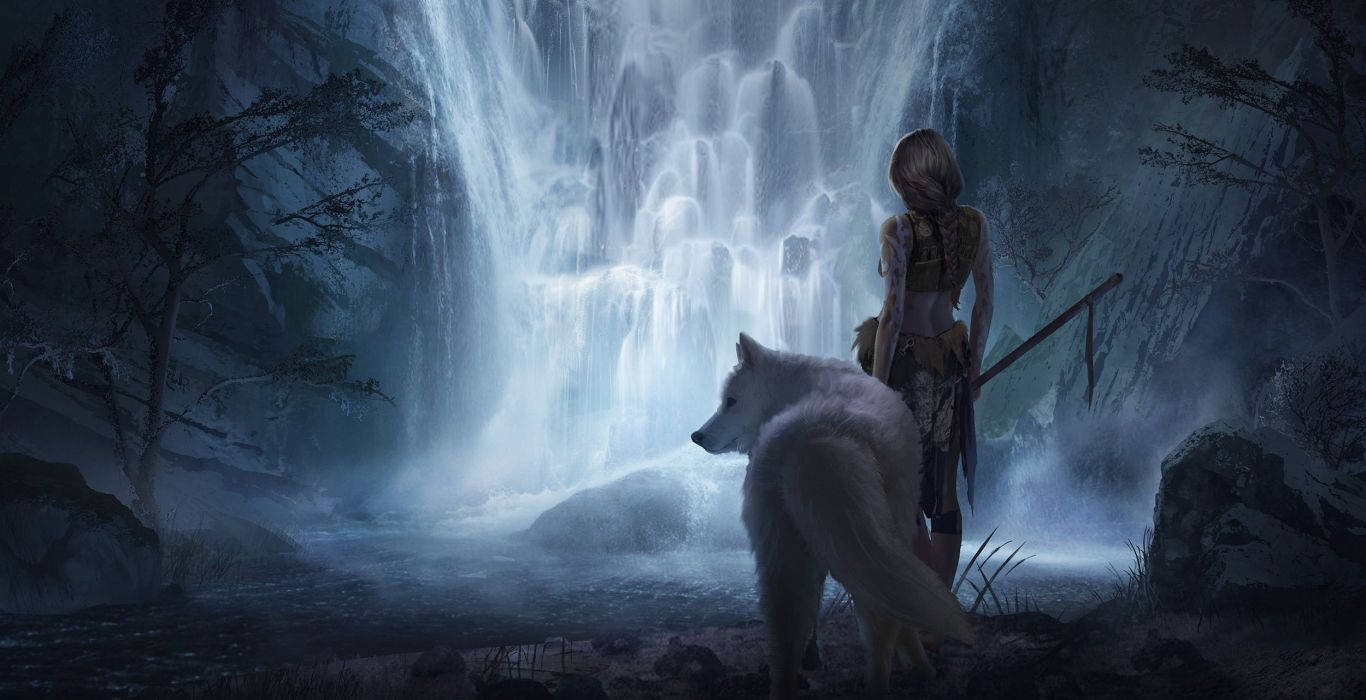 Woman Soul With White Wolf Wallpaper