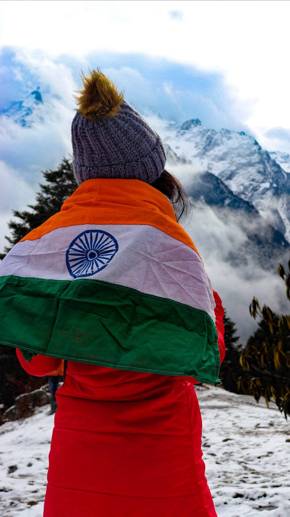 Woman With An Indian Flag Hd Wallpaper