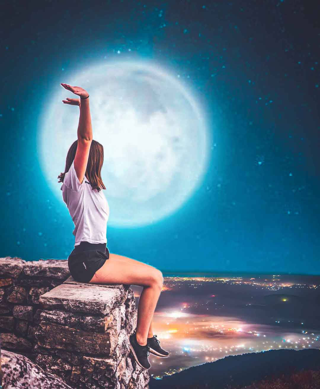 Woman With Moon Picsart Wallpaper