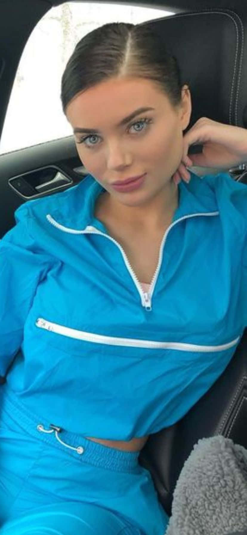 Womanin Blue Tracksuit Car Selfie Wallpaper