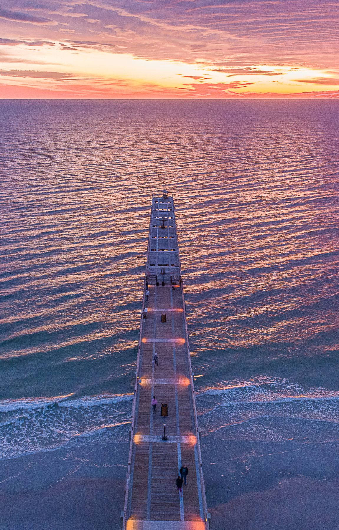 Wooden Walkway Beach Sunrise Aerial Shot Wallpaper