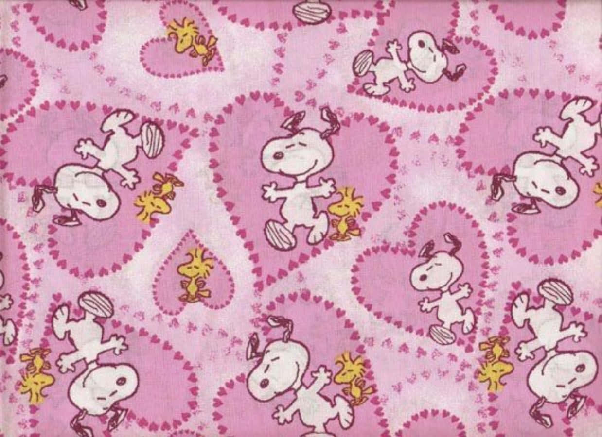 Woodstock And Snoopy Valentine Pink Hearts Wallpaper