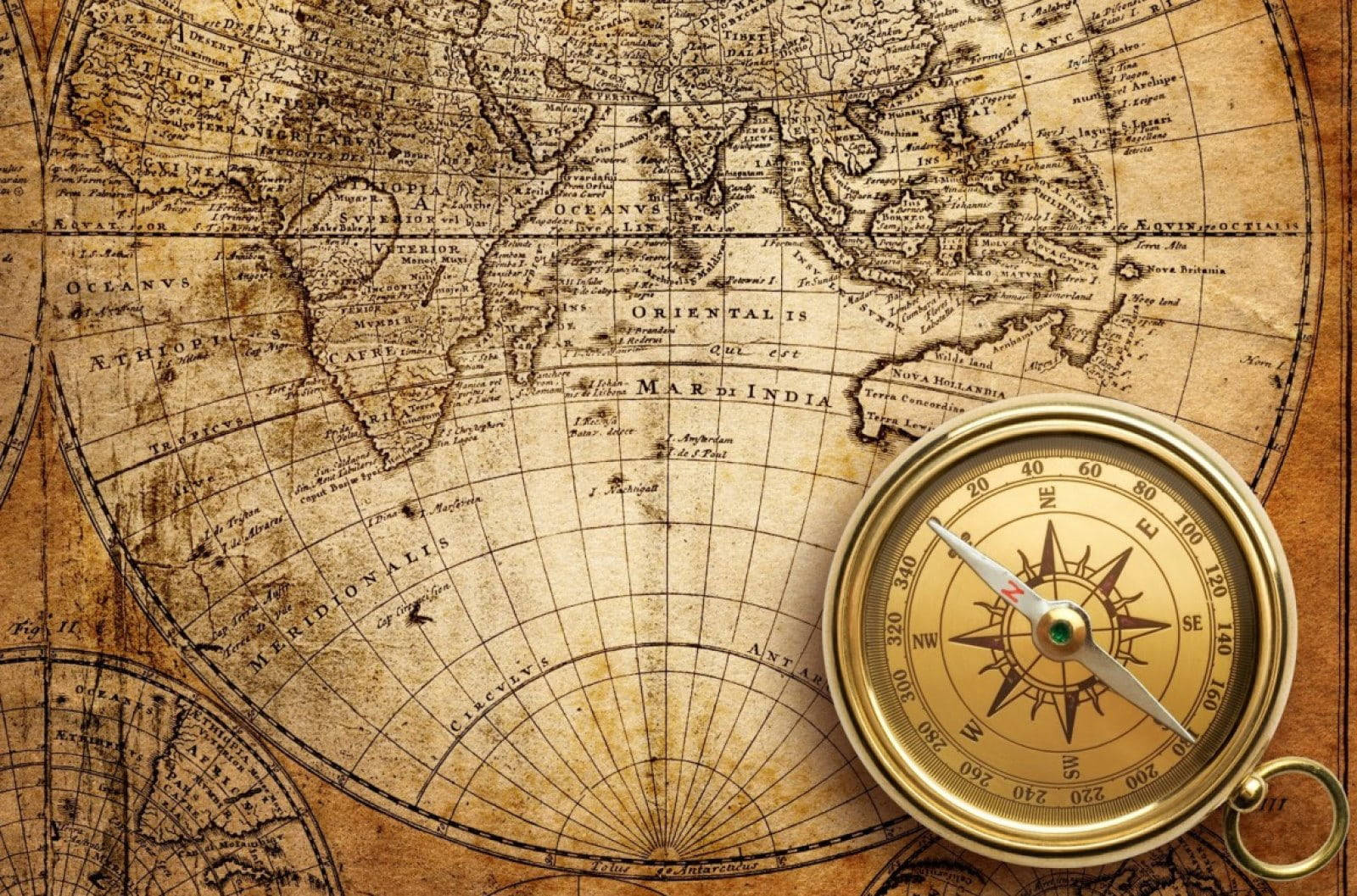World Topographic Map With Compass Wallpaper
