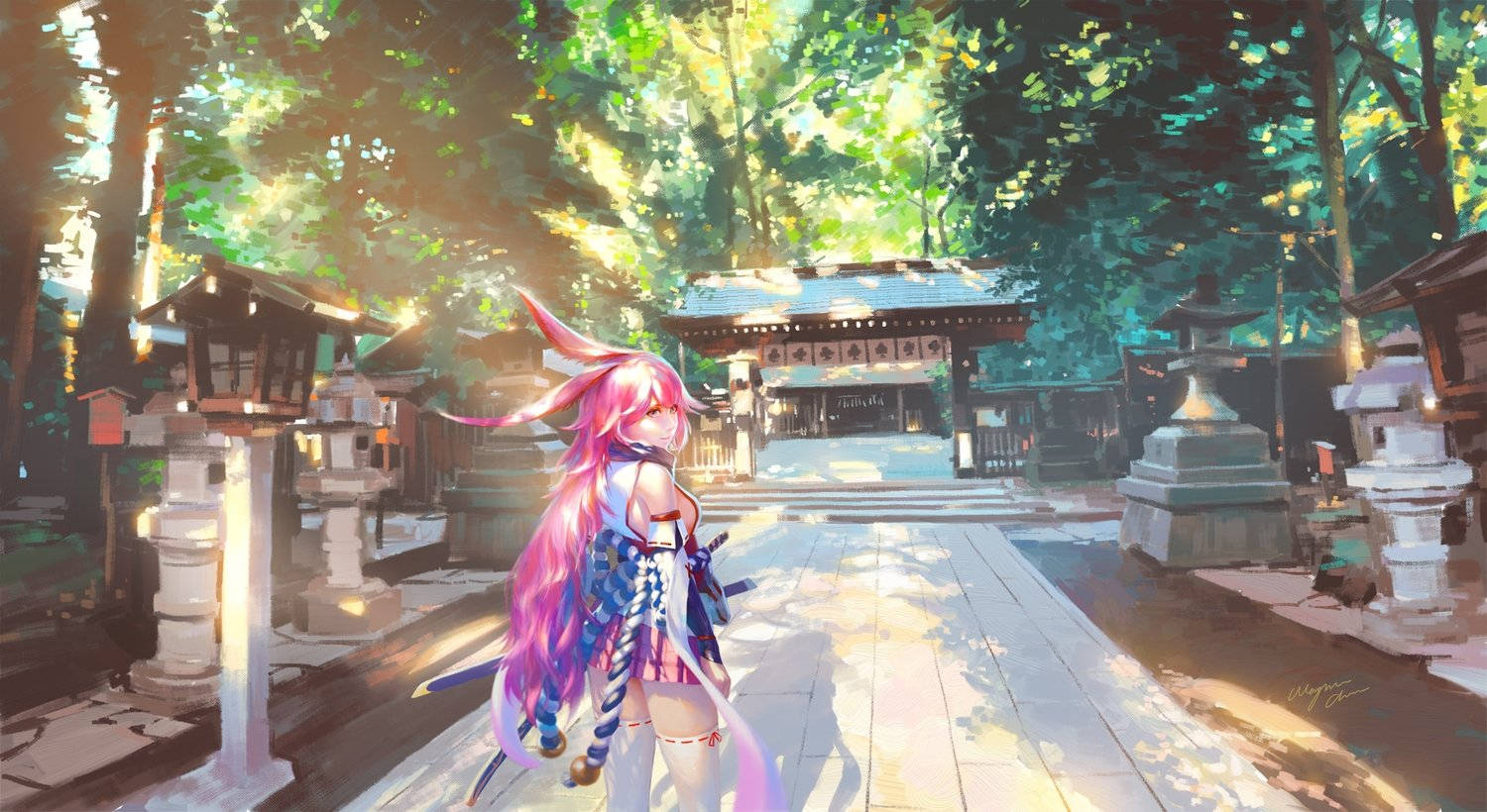 Yae Miko Walking Outside Wallpaper