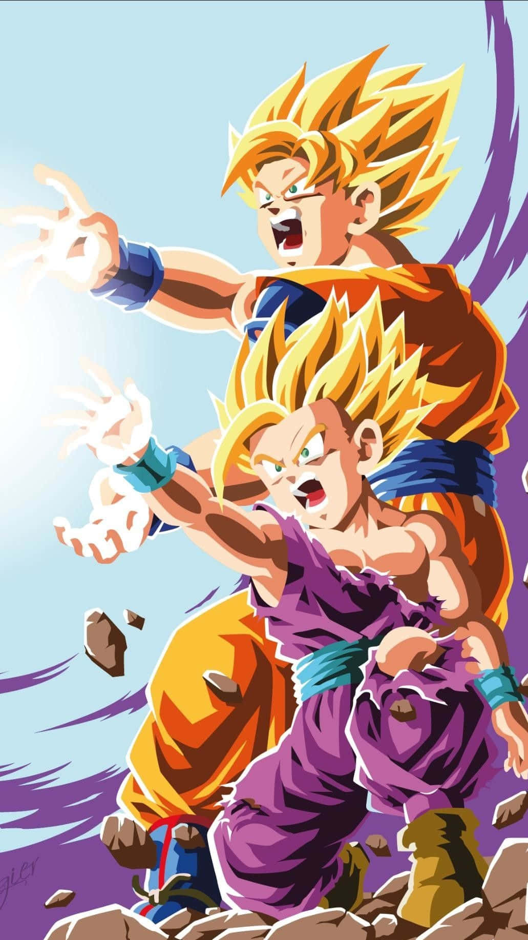 Yellow Hair Goku And Gohan Iphone Wallpaper