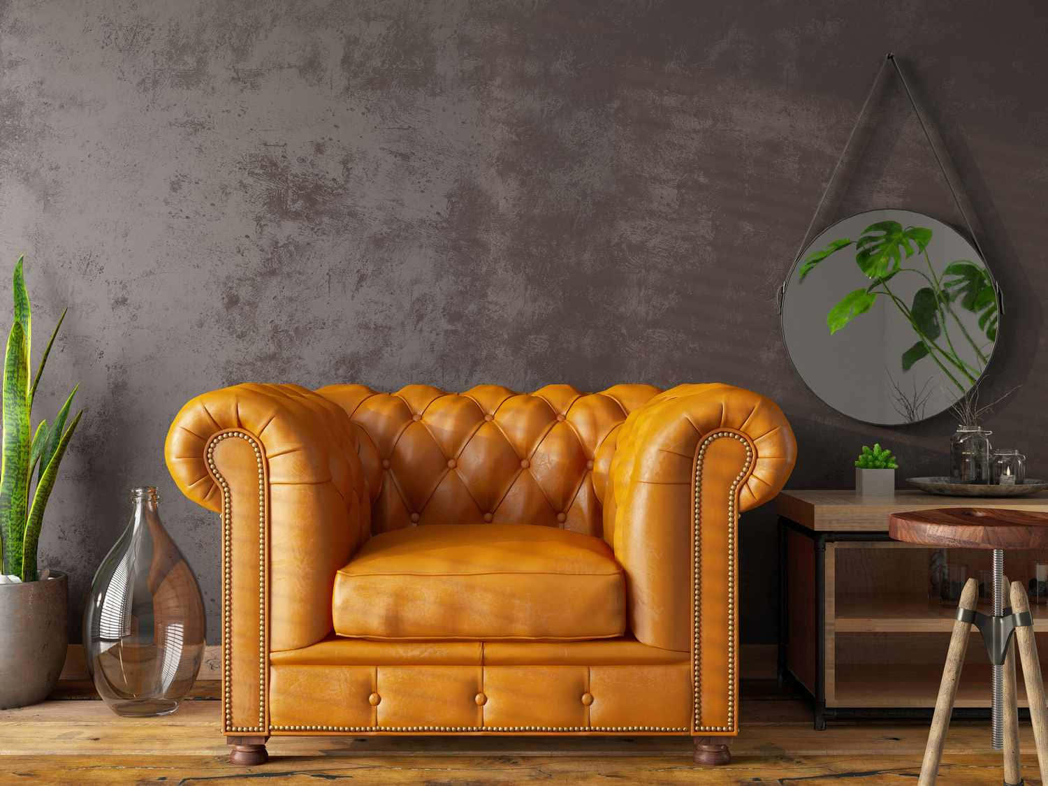 Yellow Leather Fauteuil Reading Chair Wallpaper