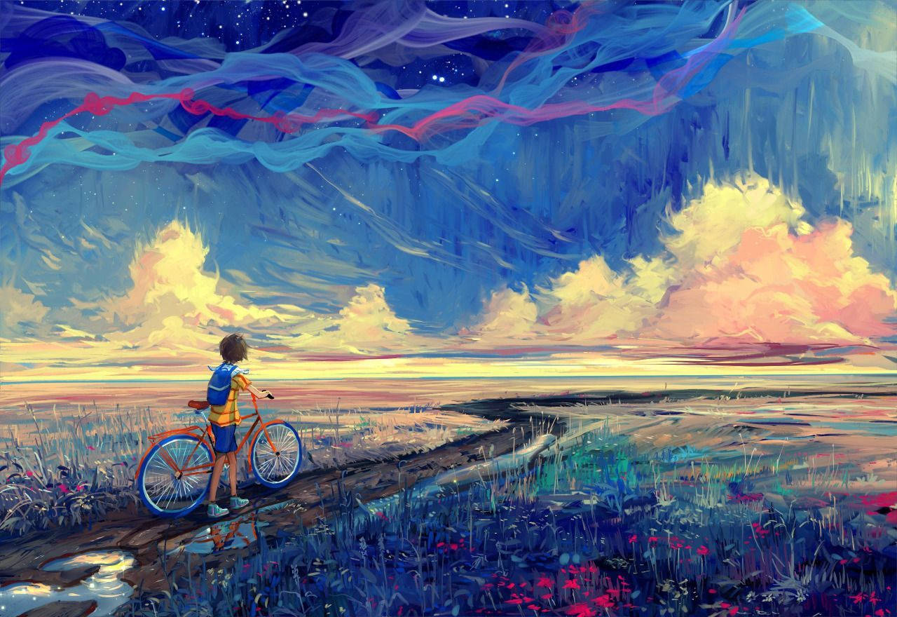 Young Cyclist Aesthetic Art Desktop Wallpaper