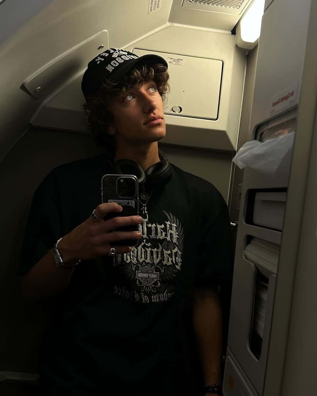 Young Man Airplane Selfie Wallpaper