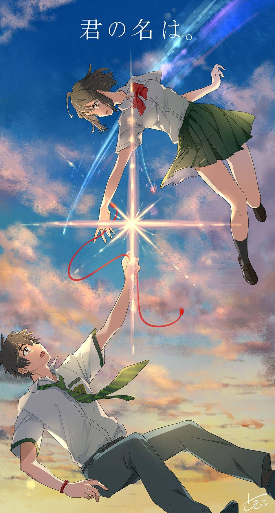 Your Name Anime Taki And Mitsuha Falling Wallpaper