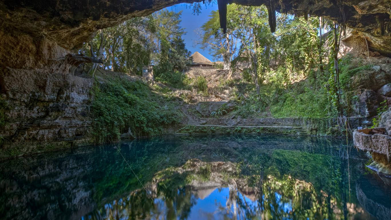 Yucatan Cenote With Hut Wallpaper