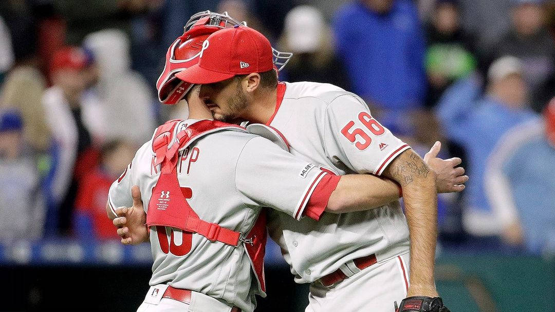 Zach Eflin Hugging Catcher Wallpaper