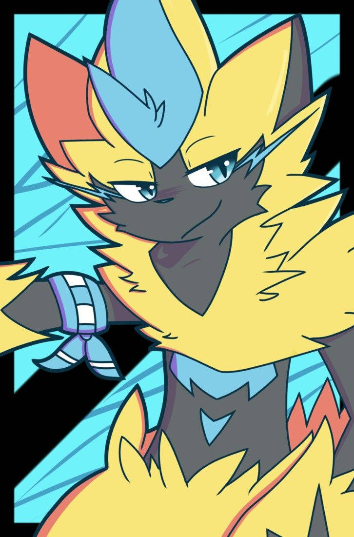 Zeraora Smug Blue Background Wallpaper