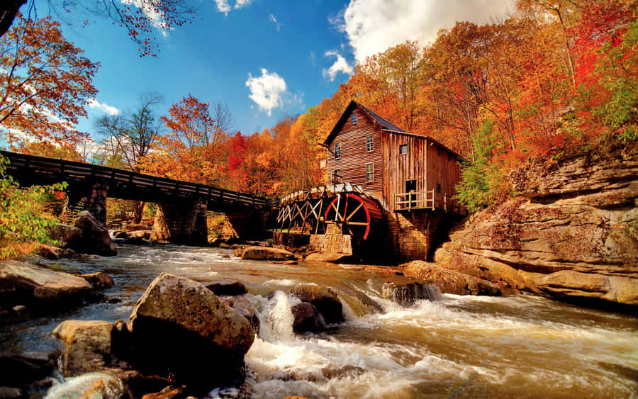 1920x1080 Hd Fall Wooden Cabin House Wallpaper