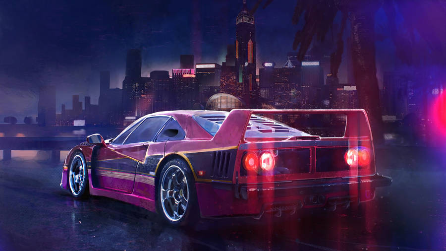 2560 X 1440 Car Ferrari F40 Purple Aesthetic Wallpaper