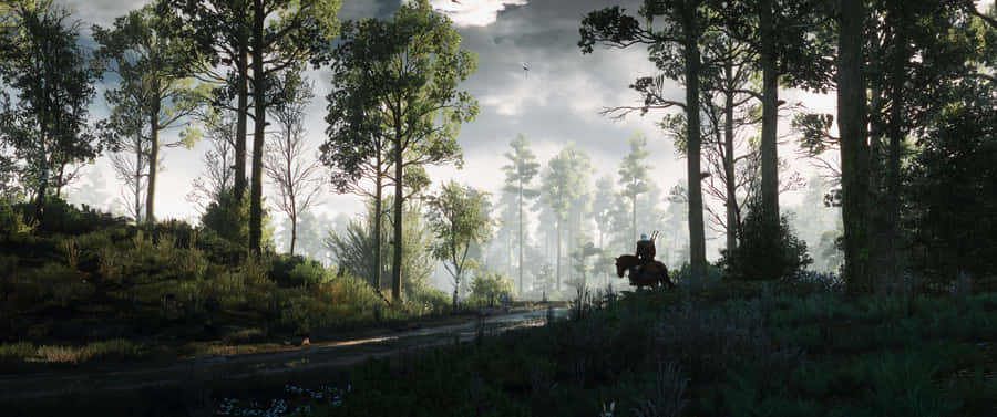 3440x1440 Witcher Geralt By The Forest Stream Wallpaper