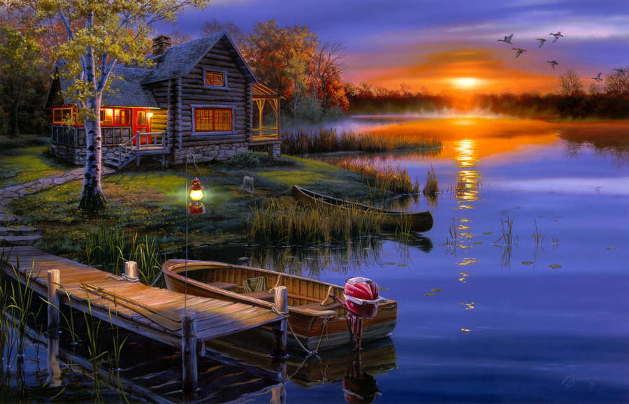 Download free 4k Autumn Lake Sunset Wallpaper 