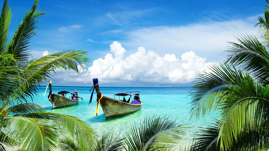 4k Beach With Two Boats Wallpaper