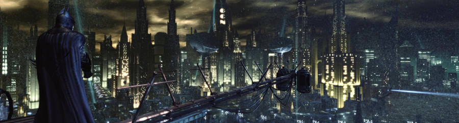 4k Dual Monitor Batman Overlooking Gotham City Wallpaper