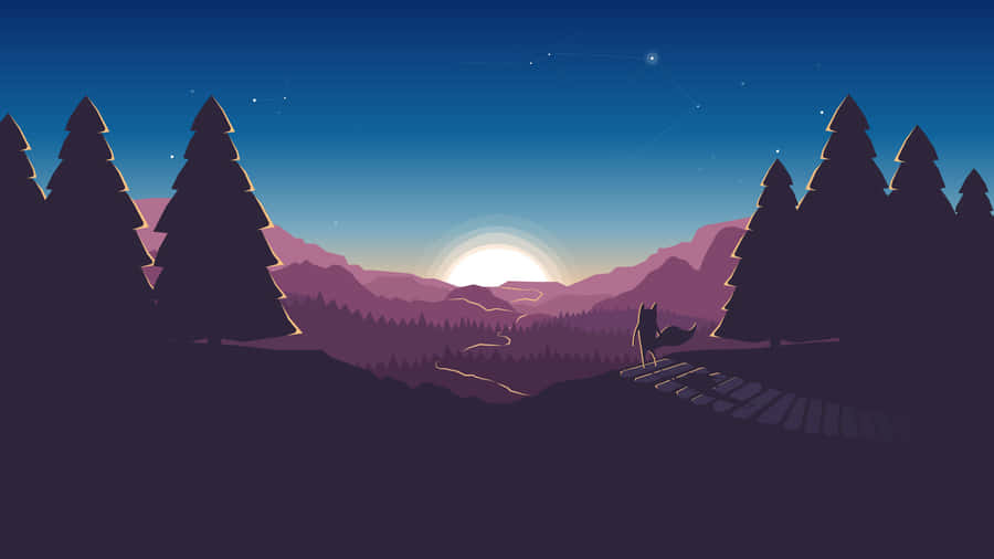 4k Minimal Purple Sunset Silhouette Wallpaper