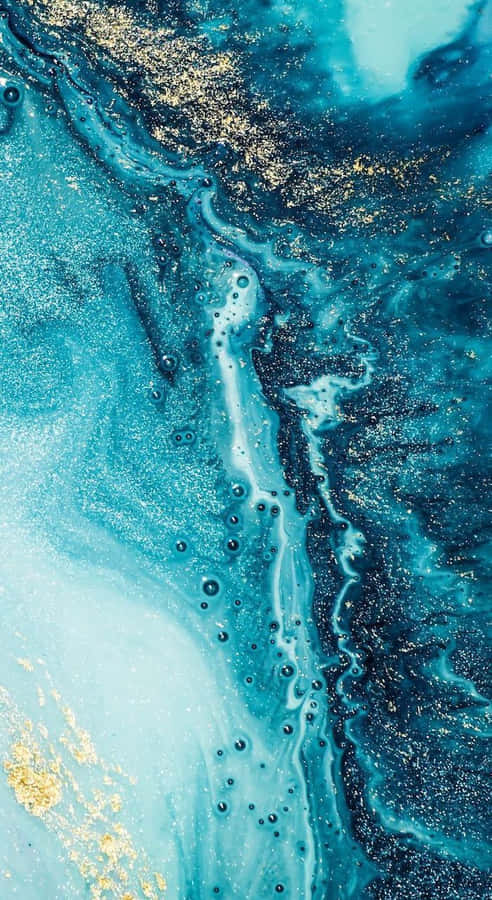 A Blue And Gold Abstract Painting Wallpaper