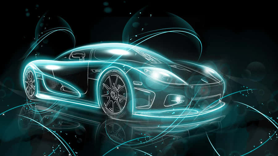 A Blue Car With Neon Lights On It Wallpaper