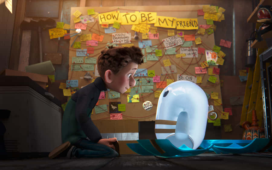 A Boy Is Sitting On A Chair Next To A Robot Wallpaper