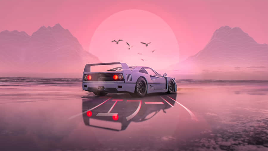 A Car Driving On The Beach At Sunset Wallpaper