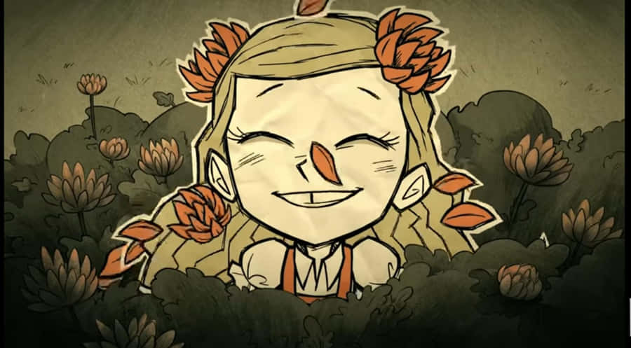 A Cartoon Girl With Flowers In Her Hair Wallpaper
