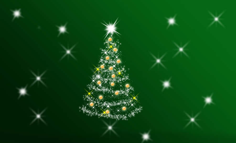 A Christmas Tree With Stars On A Green Background Wallpaper