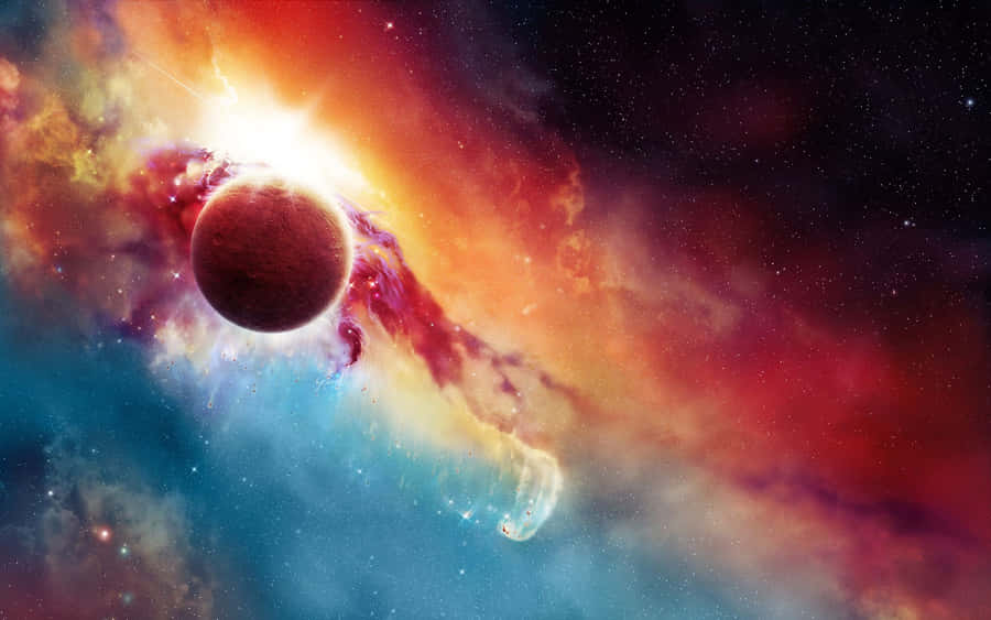 A Colorful Space With A Bright Star In The Background Wallpaper