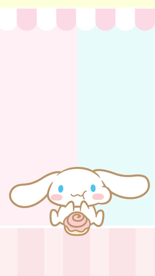 A Cute Bunny With A Donut On A Pink Background Wallpaper