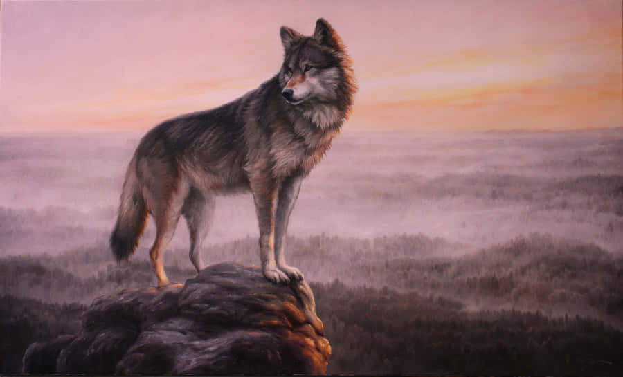 A Fierce, Yet Majestic Pink Wolf Stares Directly At The Audience. Wallpaper