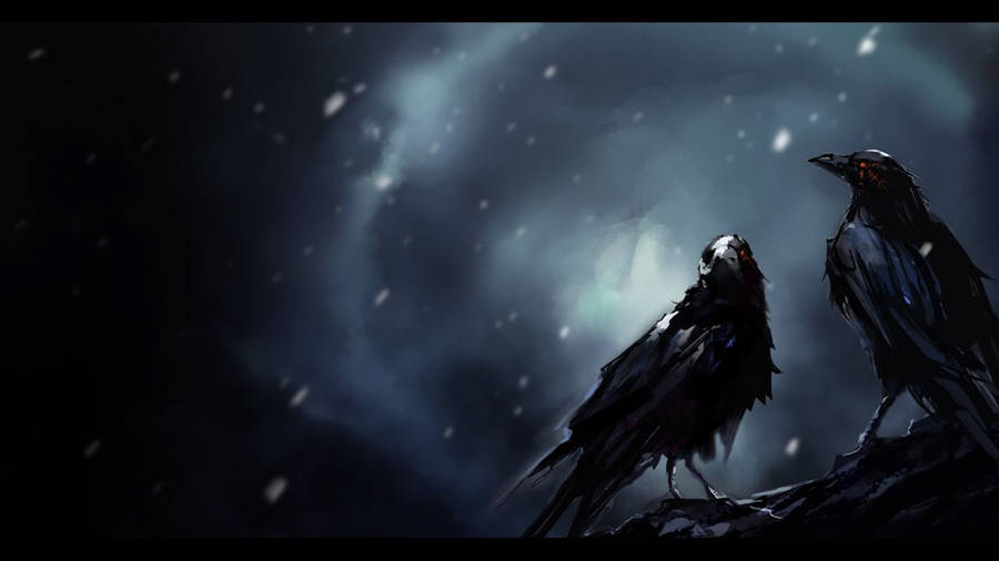 A Flock Of Black Crows Descending On A Tree Wallpaper