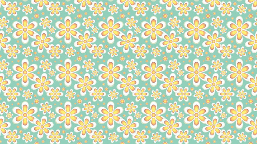 A Floral Pattern In Turquoise And Yellow Wallpaper