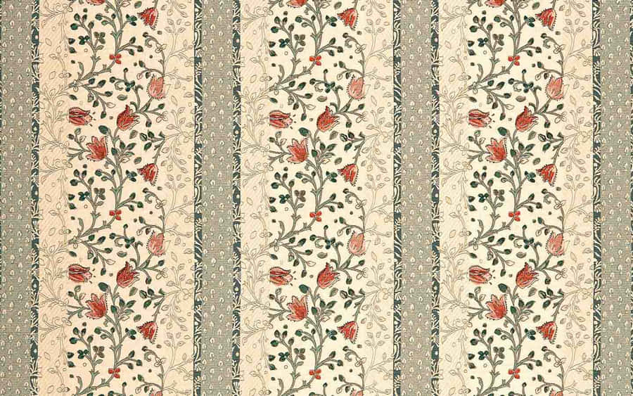 A Floral Striped Fabric With Red And Green Flowers Wallpaper