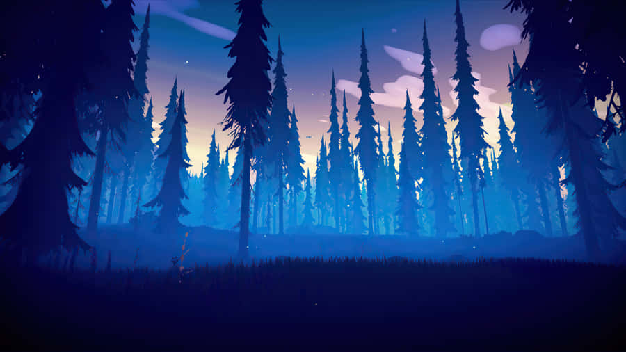 A Forest With Trees And A Blue Sky Wallpaper