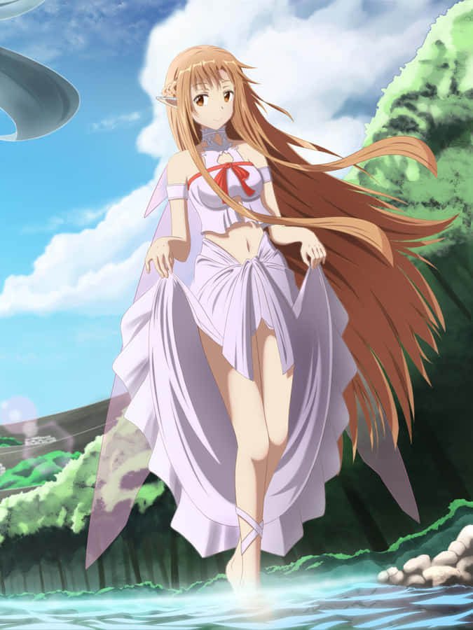 A Girl In A White Dress Standing In Water Wallpaper